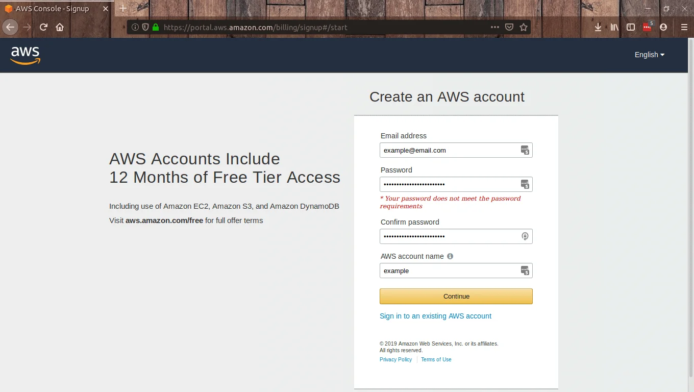 AWS new account create details
