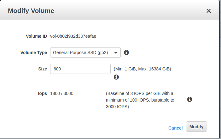 AWS EC2 console modify volume