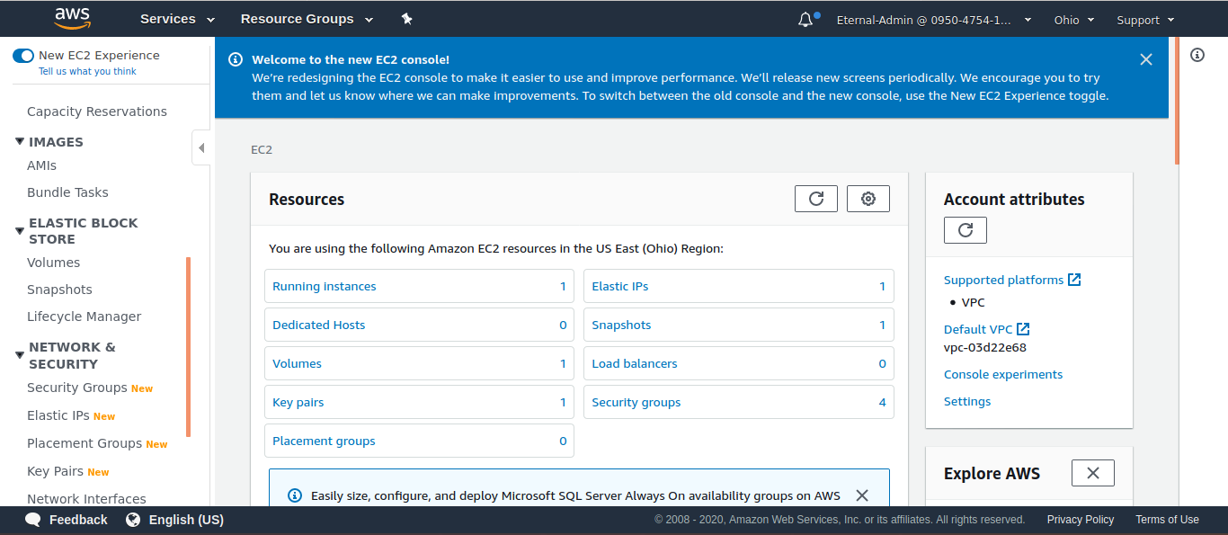 AWS EC2 console select volume