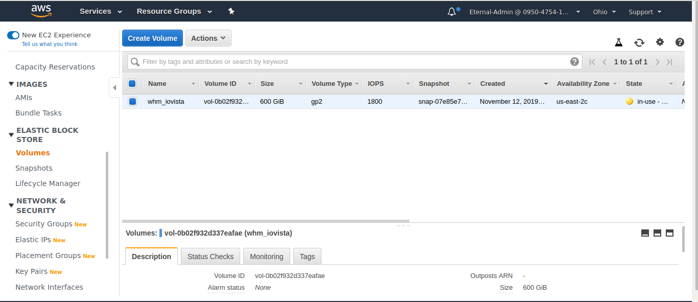 AWS EC2 console select actions 
