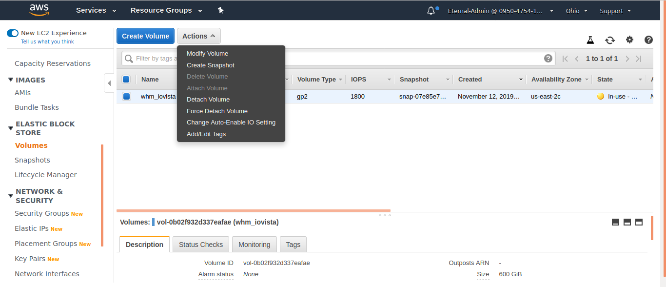 AWS EC2 console modify volume