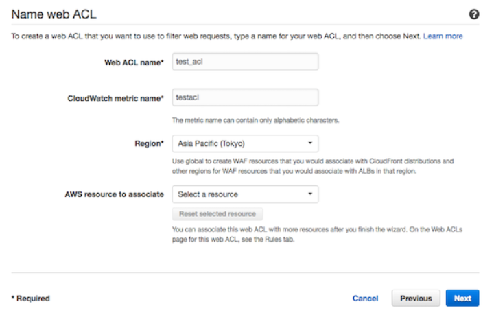 AWS console name web ACL