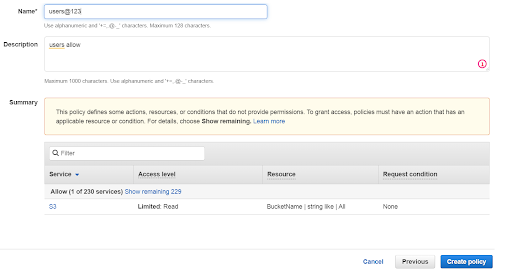 aws s3 bucket user policy