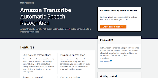 AWS Transcribe – speech recognition service