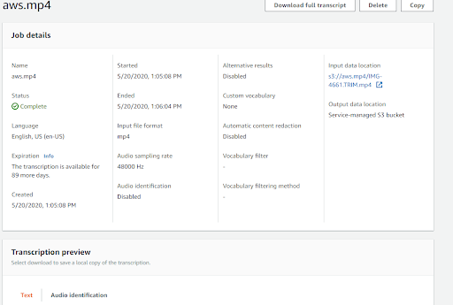 AWS Transcribe – speech recognition service