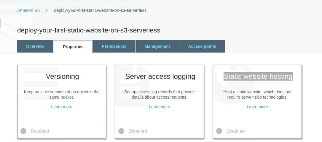 Amazon S3 static website properties