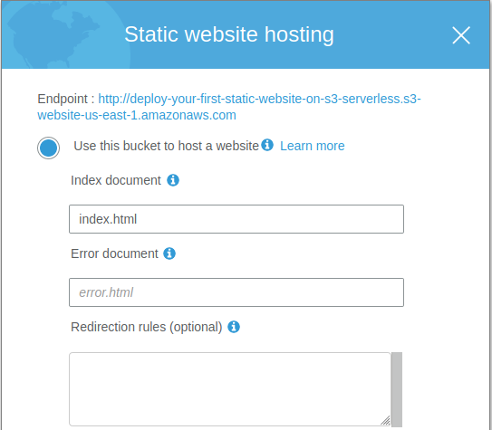 Amazon s3 static website hosting