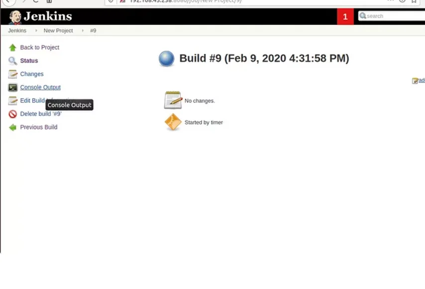Jenkins project console output
