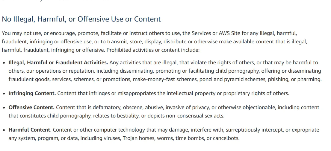 AWS content & use policy