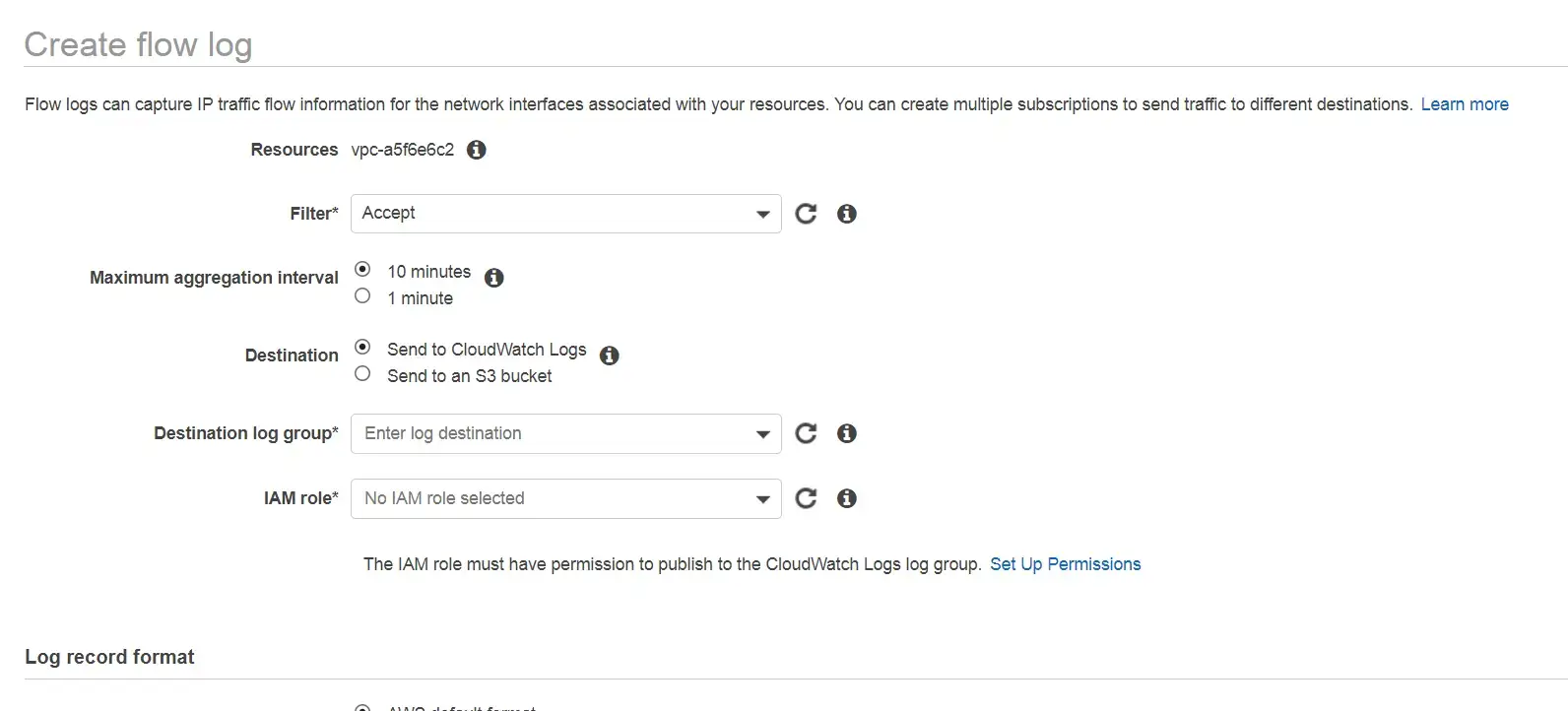 Create flow logs aws s3