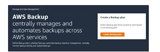 AWS console create backup plan