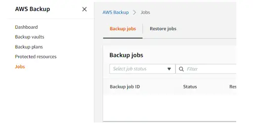 AWS backup jobs section
